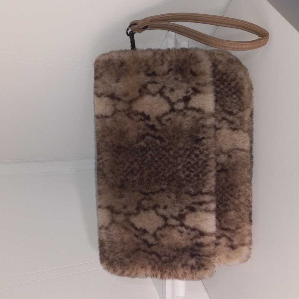 Ciel Brown Wristlet Purse Faux Fur
